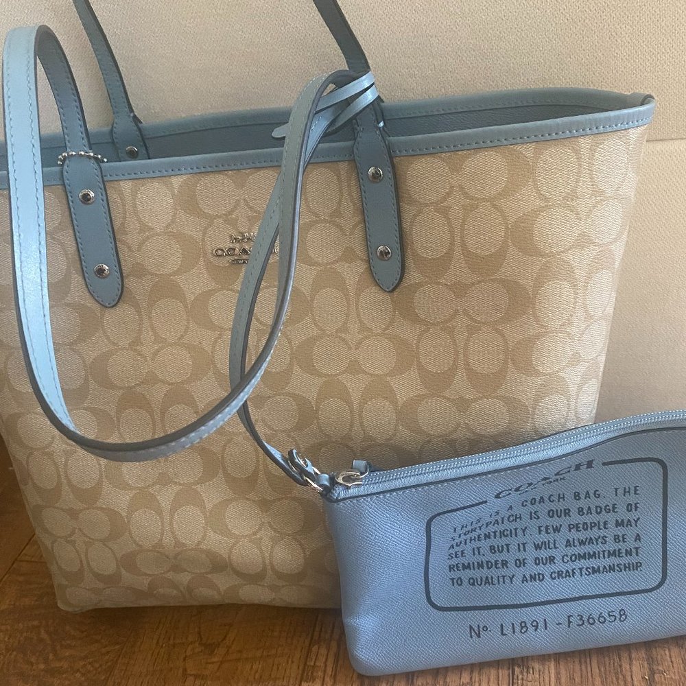 Coach Reversible City Tote Signature Canvas Khaki/Blue F36658